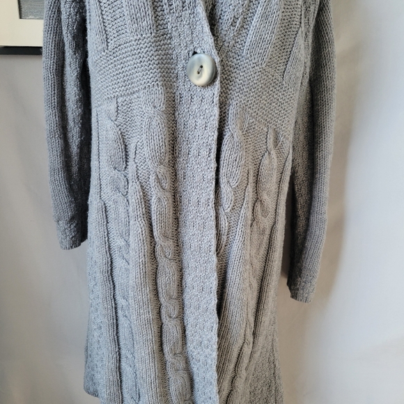 Aran Crafts Ireland Merino Wool Cable Knit One Button Sweater Cardigan XS S M - Picture 6 of 12